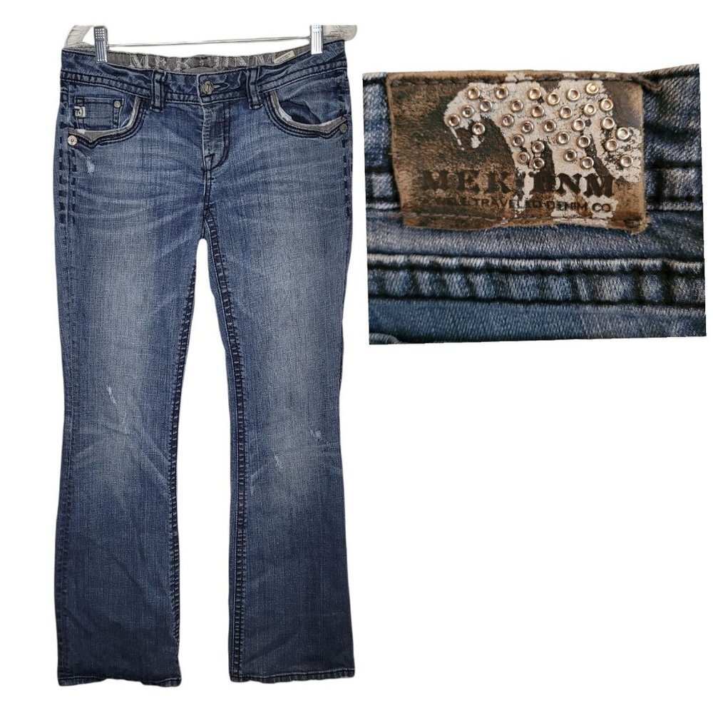 Mek Denim Beijing Bootcut Medium Blue Wash jeans womens size 29 minor distress